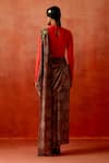Shop_Jajaabor_Brown Jersey High Neck Printed Pre-draped Saree With Bodysuit _at_Aza_Fashions