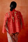 Shop_Jajaabor_Red Chanderi , Organza High Cutwork Cape With Knotted Pull Up Dress _Online_at_Aza_Fashions