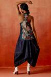 Shop_Jajaabor_Blue Chanderi Silk, Denim Embroidery High Angrakha Jacket And Barrel Skirt Set _at_Aza_Fashions