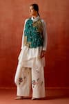 Buy_Jajaabor_Ivory Chanderi Silk, Denim Fabric Flowers, Chains, 3d Jacket And Kurta Set _Online_at_Aza_Fashions