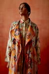 Buy Jajaabor Multi Color Chanderi Silk, Tissue Floral And Geometric Print Trench Jacket Buy_Jajaabor_Multi Color Chanderi Silk, Tissue Floral And Geometric Print Trench Jacket
