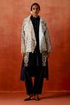 Buy_Jajaabor_Ivory Silk Organza Cut Work, Embroidery Collared Cutwork Short Trench Jacket _at_Aza_Fashions