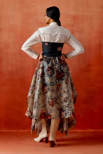 Shop_Jajaabor_Ivory Organza, Chanderi Embroidery Sweetheart Corset Dress With Shirt _at_Aza_Fashions