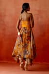 Shop_Jajaabor_Yellow Organza, Chanderi Embroidery, Cut Work Corset Dress With Belt _at_Aza_Fashions