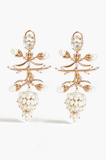Shop_Outhouse_Gold Plated Crown Of Pearls Embellished Earrings _at_Aza_Fashions