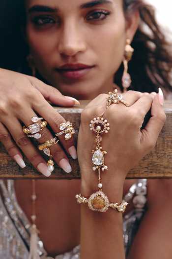 Shop_Outhouse_Rose Gold Crystals, Pearls Leopard Feral Crest Ring _at_Aza_Fashions