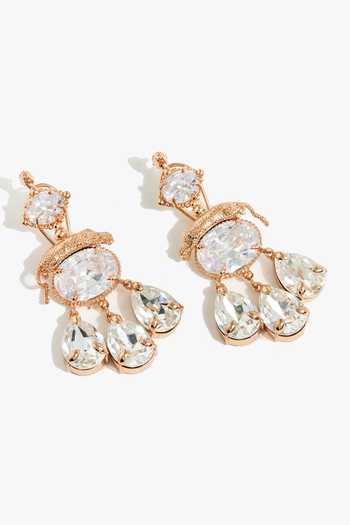 Outhouse_Gold Plated Leapord Crystal Embellished Drop Earrings _Online_at_Aza_Fashions