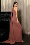 Shop_Supria Munjal_Brown Crepe Halter Neck, Draped Gown _at_Aza_Fashions
