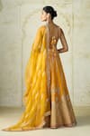 Shop_Gopi Vaid_Yellow Tussar, Organza Embroidery, Zari, Sequins Square Neck Samia Lehenga Set _at_Aza_Fashions