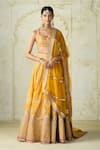 Buy_Gopi Vaid_Yellow Tussar, Organza Embroidery, Zari, Sequins Square Neck Samia Lehenga Set _at_Aza_Fashions