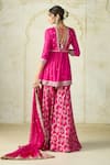 Shop_Gopi Vaid_Pink Tussar, Georgette Embroidery, Zari, Sequins Rida Peplum Kurta Sharara Set _at_Aza_Fashions