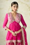 Buy_Gopi Vaid_Pink Tussar, Georgette Embroidery, Zari, Sequins Rida Peplum Kurta Sharara Set _Online_at_Aza_Fashions
