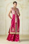 Buy_Gopi Vaid_Pink Tussar Embroidery, Tassels V-neck, Square Sana Floral Jacket Palazzo Set _at_Aza_Fashions