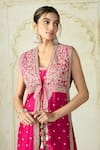 Buy_Gopi Vaid_Pink Tussar Embroidery, Tassels V-neck, Square Sana Floral Jacket Palazzo Set _Online_at_Aza_Fashions