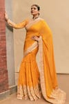 Gopi Vaid_Yellow Georgette, Tussar Embroidery, Zari Round Dilruba Dori Saree With Blouse _Online_at_Aza_Fashions