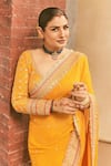 Shop_Gopi Vaid_Yellow Georgette, Tussar Embroidery, Zari Round Dilruba Dori Saree With Blouse _Online_at_Aza_Fashions