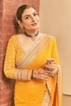 Gopi Vaid_Yellow Georgette, Tussar Embroidery, Zari Round Dilruba Dori Saree With Blouse _at_Aza_Fashions