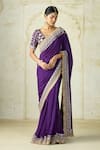 Buy_Gopi Vaid_Purple Chiffon, Tussar Embroidery, Hunr Thread Placement Saree With Blouse _at_Aza_Fashions