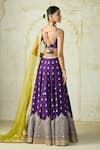 Shop_Gopi Vaid_Purple Tussar, Organza Embroidery, Zari, Tassels, Sehrish Floral Lehenga Set _at_Aza_Fashions