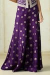 Gopi Vaid_Purple Tussar Embroidery V-neck Mizna Geometric Vest And Palazzo Set _Online_at_Aza_Fashions