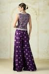 Shop_Gopi Vaid_Purple Tussar Embroidery V-neck Mizna Geometric Vest And Palazzo Set _at_Aza_Fashions