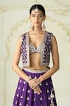 Gopi Vaid_Purple Tussar Metallic Thread, Sequins, Shabana Geometric Jacket Lehenga Set _Online_at_Aza_Fashions