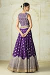 Shop_Gopi Vaid_Purple Tussar Metallic Thread, Sequins, Shabana Geometric Jacket Lehenga Set _at_Aza_Fashions