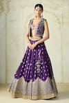Shop_Gopi Vaid_Purple Tussar Metallic Thread, Sequins, Shabana Geometric Jacket Lehenga Set _Online_at_Aza_Fashions