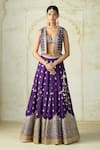 Buy_Gopi Vaid_Purple Tussar Metallic Thread, Sequins, Shabana Geometric Jacket Lehenga Set _at_Aza_Fashions