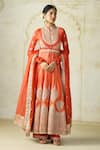 Buy_Gopi Vaid_Orange Tussar, Linen, Satin, Organza Wajiha Floral Stripe Anarkali Set _at_Aza_Fashions