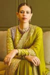 Gopi Vaid Green Chiffon, Tussar Embroidery, Sequins Round Nizaam Work Saree With Blouse Online Gopi Vaid_Green Chiffon, Tussar Embroidery, Sequins Round Nizaam Work Saree With Blouse _Online