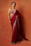 Buy Gopi Vaid Red Georgette, Tussar Embroidery, Zari Halter Neck, Florette Saree With Blouse at Aza Fashions Buy_Gopi Vaid_Red Georgette, Tussar Embroidery, Zari Halter Neck, Florette Saree With Blouse _at_Aza_Fashions