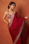 Shop Gopi Vaid Red Georgette, Tussar Embroidery, Zari Halter Neck, Florette Saree With Blouse Online at Aza Fashions Shop_Gopi Vaid_Red Georgette, Tussar Embroidery, Zari Halter Neck, Florette Saree With Blouse _Online_at_Aza_Fashions