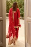 Shop_Gopi Vaid_Red Tussar, Organza Embroidery, Zari, Sequins Misha Floral Kurta Salwar Set _at_Aza_Fashions