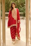 Buy_Gopi Vaid_Red Tussar, Organza Embroidery, Zari, Sequins Misha Floral Kurta Salwar Set _at_Aza_Fashions