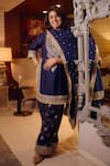 Shop_Gopi Vaid_Blue Tussar, Net Embroidery, Zari, Sequins Round Mahiz Floral Yoke Kurta Set 