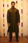 Shop_Gopi Vaid_Green Tussar Farid Plain Straight Kurta Set _at_Aza_Fashions