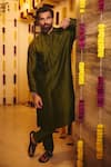 Buy_Gopi Vaid_Green Tussar Farid Plain Straight Kurta Set _at_Aza_Fashions
