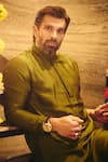 Gopi Vaid_Green Tussar Farid Plain Straight Kurta Set _at_Aza_Fashions