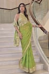 Shop Gopi Vaid Green Georgette, Tussar Embroidery, Zari Naaz Thread Border Saree With Blouse at Aza Fashions Shop_Gopi Vaid_Green Georgette, Tussar Embroidery, Zari Naaz Thread Border Saree With Blouse _at_Aza_Fashions