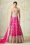 Gopi Vaid_Pink Tussar, Organza Embroidery, Zari, Tahira Embellished Blouse Lehenga Set _Online_at_Aza_Fashions