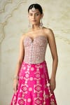 Buy_Gopi Vaid_Pink Tussar, Organza Embroidery, Zari, Tahira Embellished Blouse Lehenga Set _Online_at_Aza_Fashions