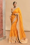 Buy_Gopi Vaid_Yellow Georgette, Tussar Embroidery, Zari Round Dilruba Dori Saree With Blouse _at_Aza_Fashions