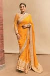 Shop_Gopi Vaid_Yellow Georgette, Tussar Embroidery, Zari Round Dilruba Dori Saree With Blouse 