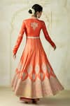 Shop_Gopi Vaid_Orange Tussar, Linen, Satin, Organza Wajiha Floral Stripe Anarkali Set _at_Aza_Fashions
