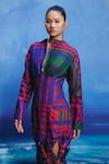 Buy_ZiP by Payal & Zinal_Multi Color Linen High Neck Drift Graphic Checks Shirt Dress _Online_at_Aza_Fashions