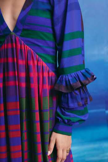 Buy_ZiP by Payal & Zinal_Multi Color Georgette V-neck Azure Checkered Dress _Online_at_Aza_Fashions