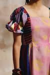 Shop_ZiP by Payal & Zinal_Multi Color Linen Square Neck Bud Mini Puffed Sleeve Dress _Online_at_Aza_Fashions