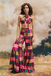 Buy ZiP by Payal & Zinal Multi Color Linen Halter Neck Mosaic Top And Wide Leg Pant Set at Aza Fashions Buy_ZiP by Payal & Zinal_Multi Color Linen Halter Neck Mosaic Top And Wide Leg Pant Set _at_Aza_Fashions