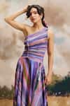 Buy_ZiP by Payal & Zinal_Purple Cotton One Shoulder Orchid Fade Striped Dress _Online_at_Aza_Fashions